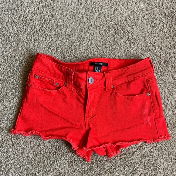 red jeans shorts